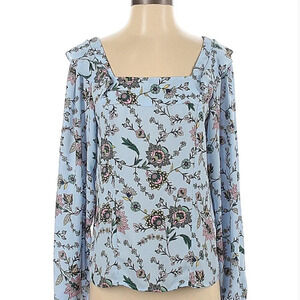 Banana Republic Floral Boho Square Neck Blouse Top Blue Size Petite XS